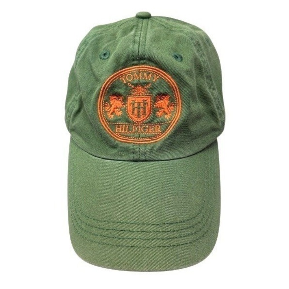 Tommy Hilfiger Baseball Cap Preppy Green Orange Embroidered Crest Strapback